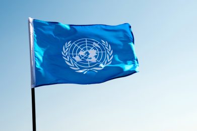 United Nations flag waving in the wind